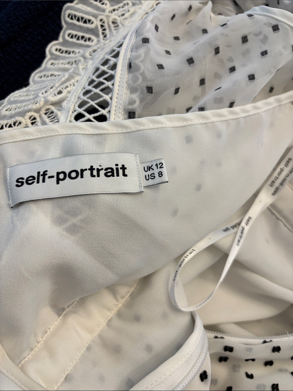Self-Portrait White Mini Dress with Black Polka Dots and Trim, US8 - Picture 13 of 14